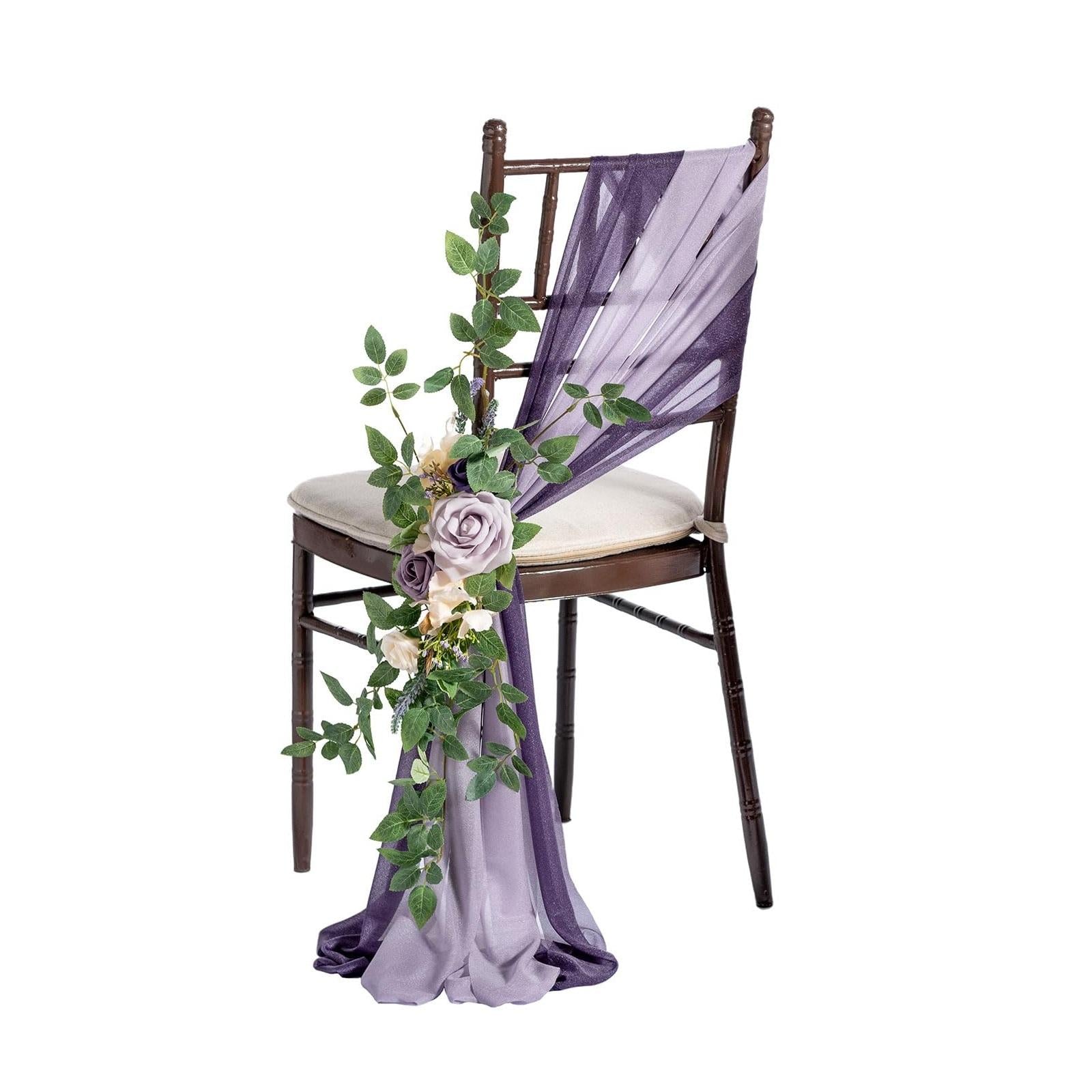 Purple artificial rose greenery swag wedding chair pew aisle ceremony decor