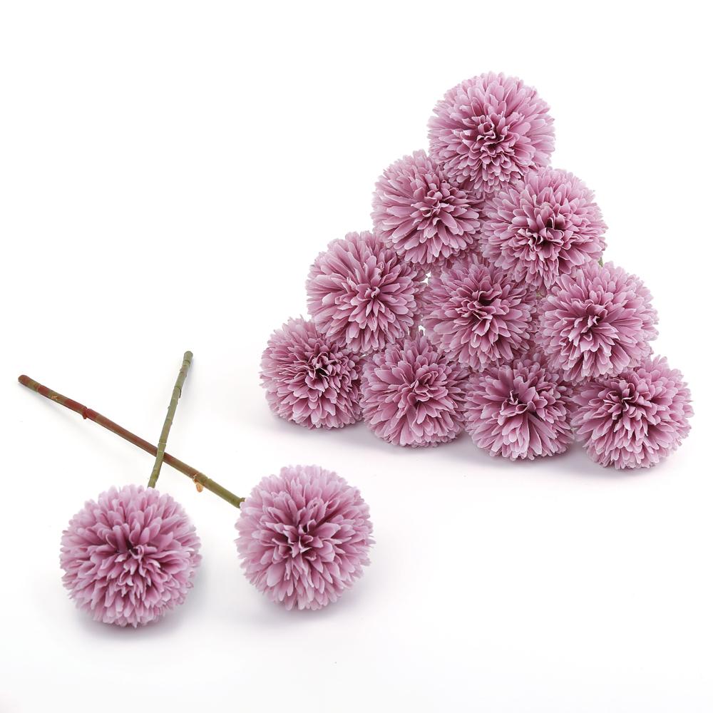 Purple artificial chrysanthemum ball flowers 6pcs for wedding centerpiece party home decor