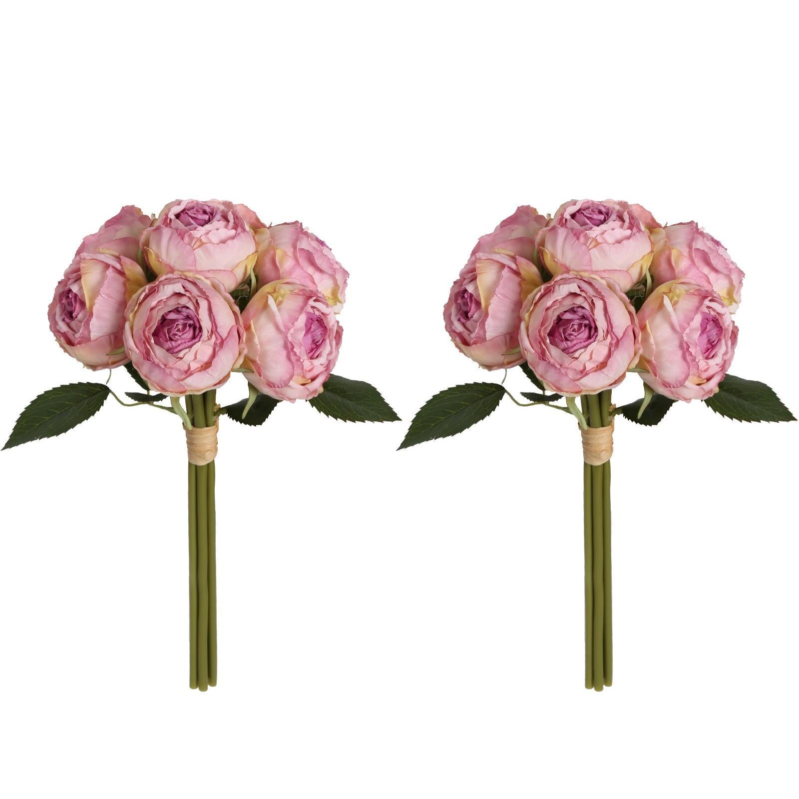 Purple silk artificial peony flowers 2 bouquets with stems for home wedding vintage decor centerpiece