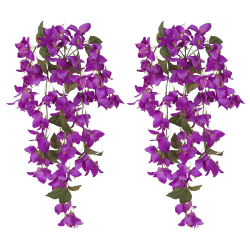 Artificial Bougainvillea Hanging Flowers 2pcs | UV Resistant Silk Vine for Garden Yard Porch Patio Wedding & Home Outdoor Decor in Pink Purple White Blue Orange