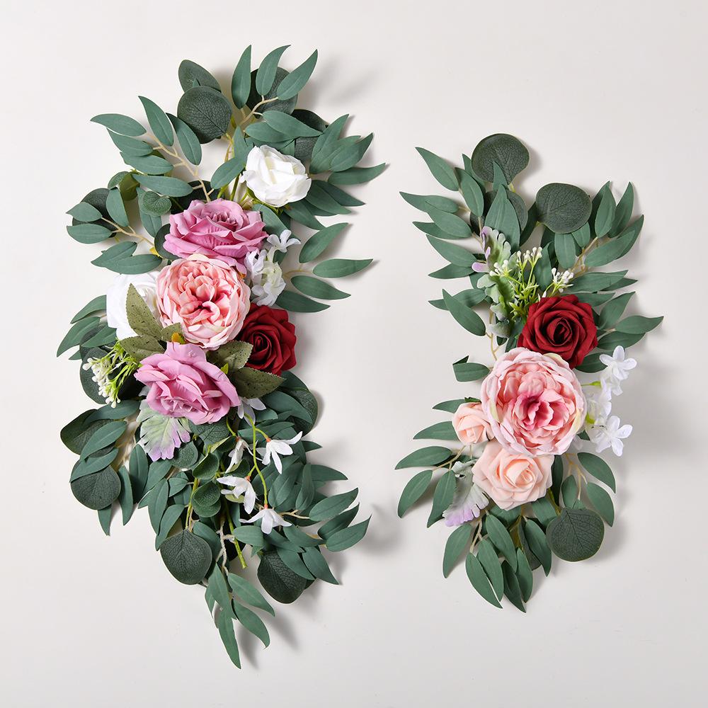 Purple boho wedding arch flowers kit dusty rose eucalyptus garland drapes decor