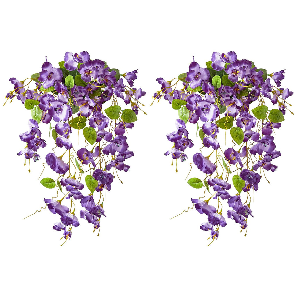 Purple UV resistant artificial hibiscus hanging flowers 2pcs for porch patio yard spring summer decor