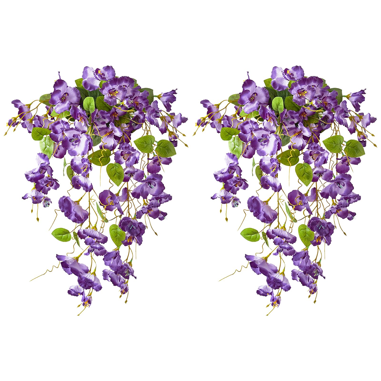 Purple UV resistant artificial hibiscus hanging flowers 2pcs for porch patio yard spring summer decor