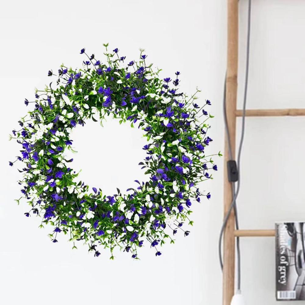 Purple wildflower artificial wreath for front door porch farmhouse wall decor