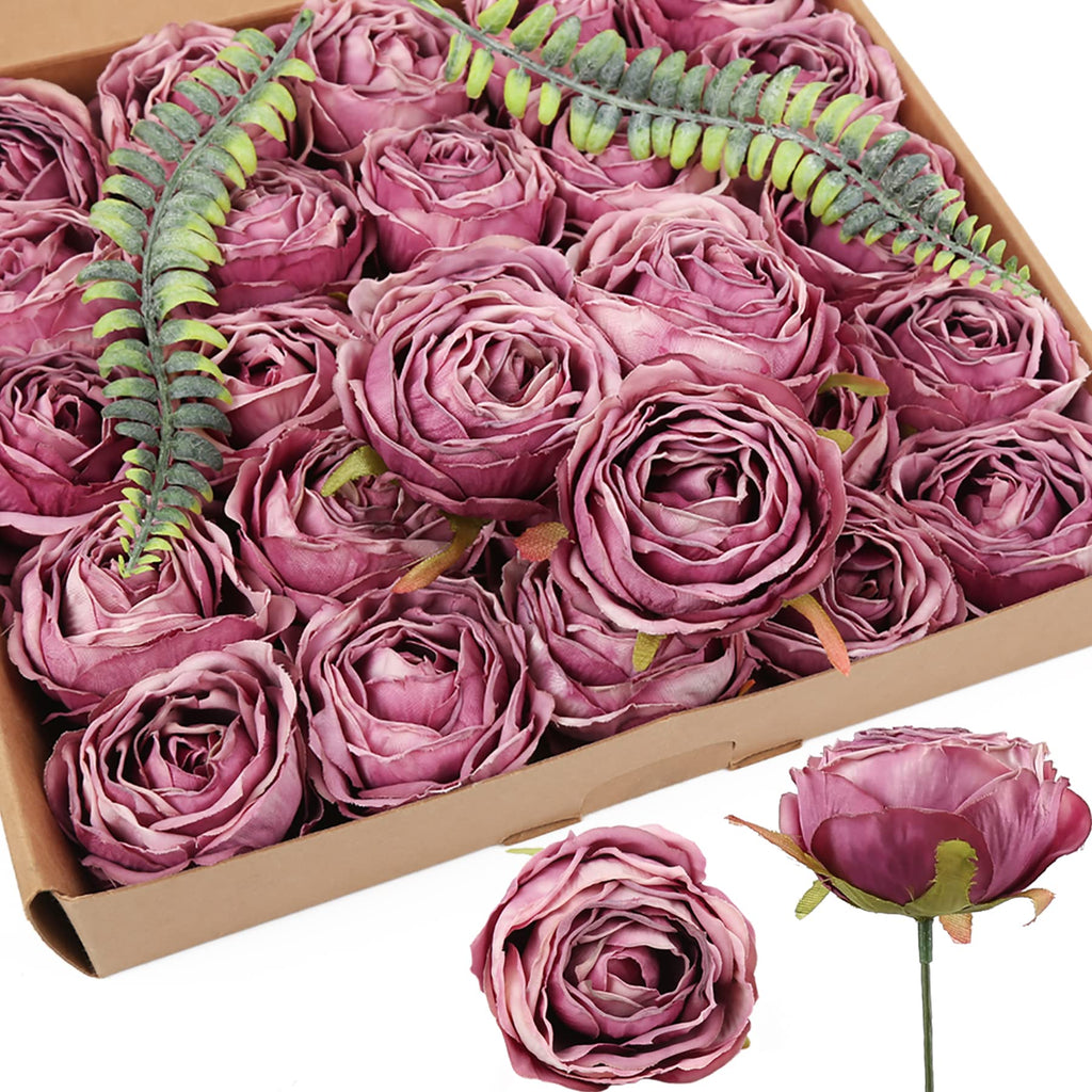Purple artificial rose heads 20pcs bulk for wedding centerpiece home decor DIY crafts