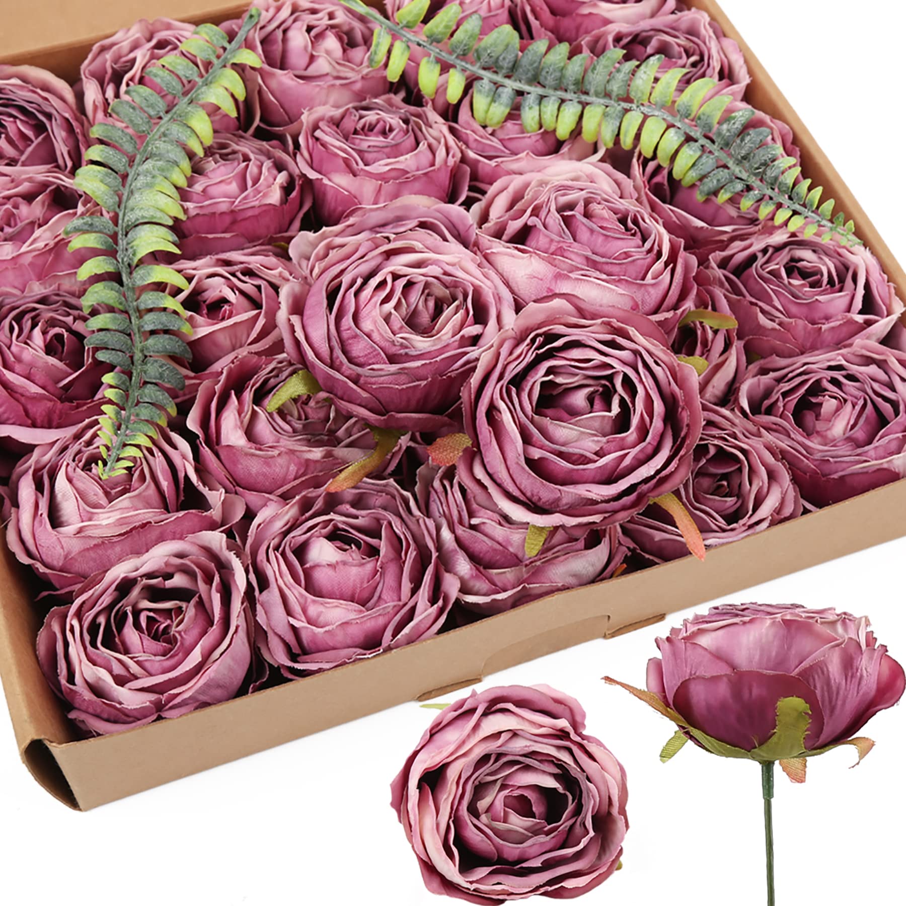 Purple artificial rose heads 20pcs bulk for wedding centerpiece home decor DIY crafts