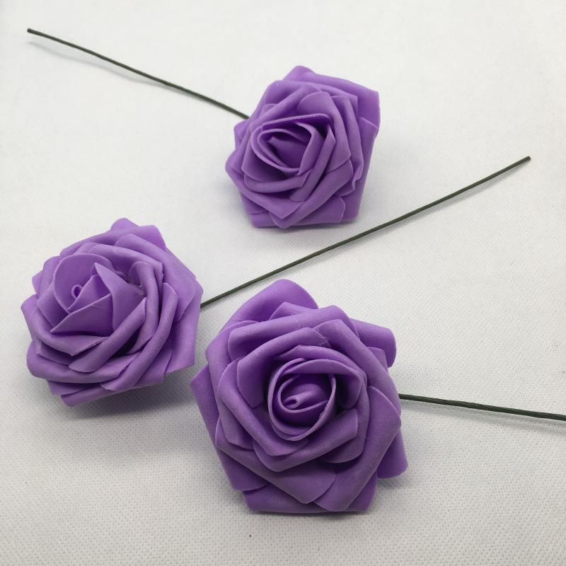 Purple PE foam artificial roses 50pcs 8cm for DIY wedding centerpiece home decor