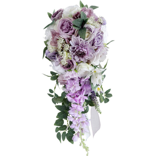 Purple ivory cascading rose bridal bouquet for wedding ceremony anniversary bridal shower decor
