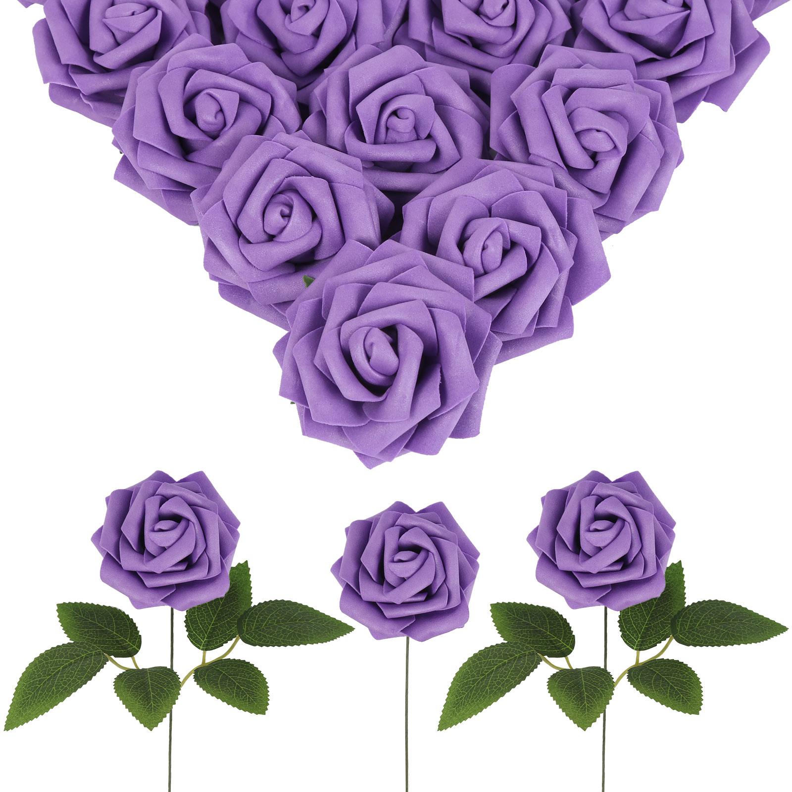 Purple foam fake roses 30pcs for DIY wedding baby shower centerpiece party decor