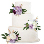 Purple terracotta artificial floral cake toppers 3pcs for wedding birthday anniversary party