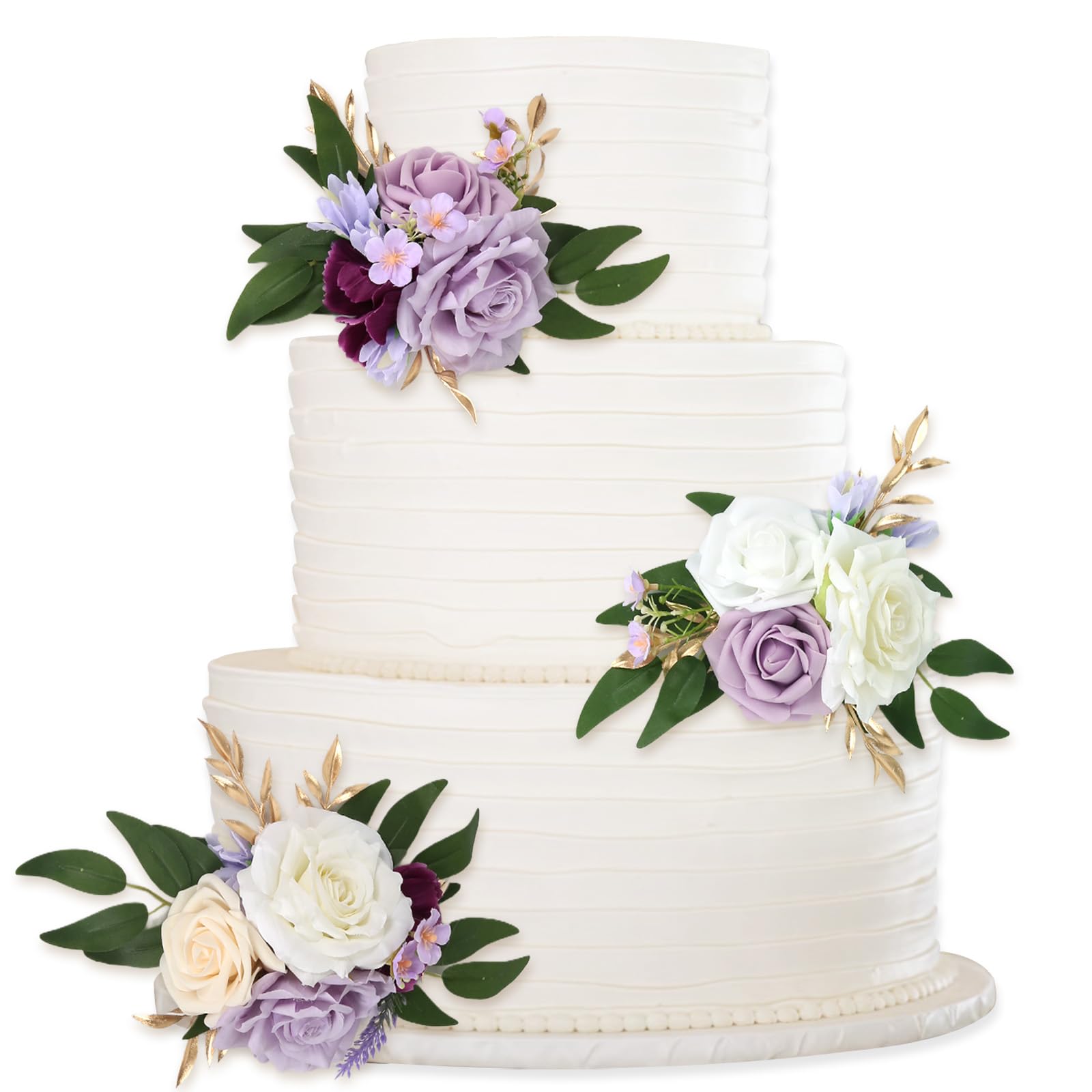 Purple terracotta artificial floral cake toppers 3pcs for wedding birthday anniversary party