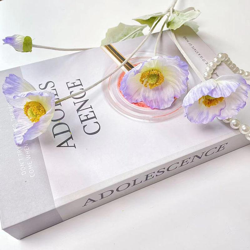 Purple silk artificial poppy flowers 8pcs with stem for wedding party table centerpiece home decor