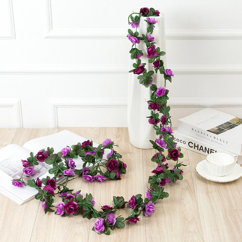 Purple artificial rose vine hanging garland for wedding party home wall arch decor