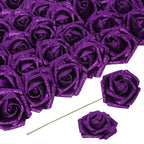 Purple glitter foam roses 30pcs 3.15in artificial flowers for wedding DIY garland decor
