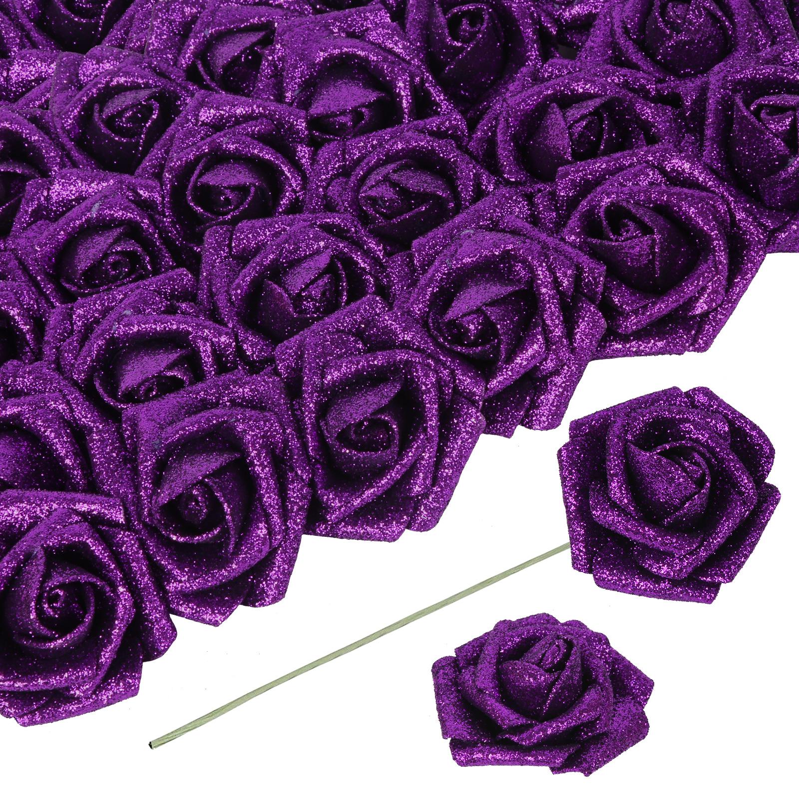 Purple glitter foam roses 30pcs 3.15in artificial flowers for wedding DIY garland decor