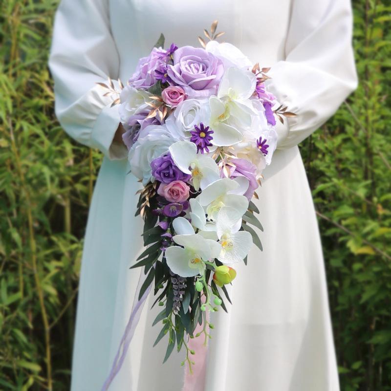 Purple artificial bridal wedding bouquet vintage floral for bride bridesmaid ceremony