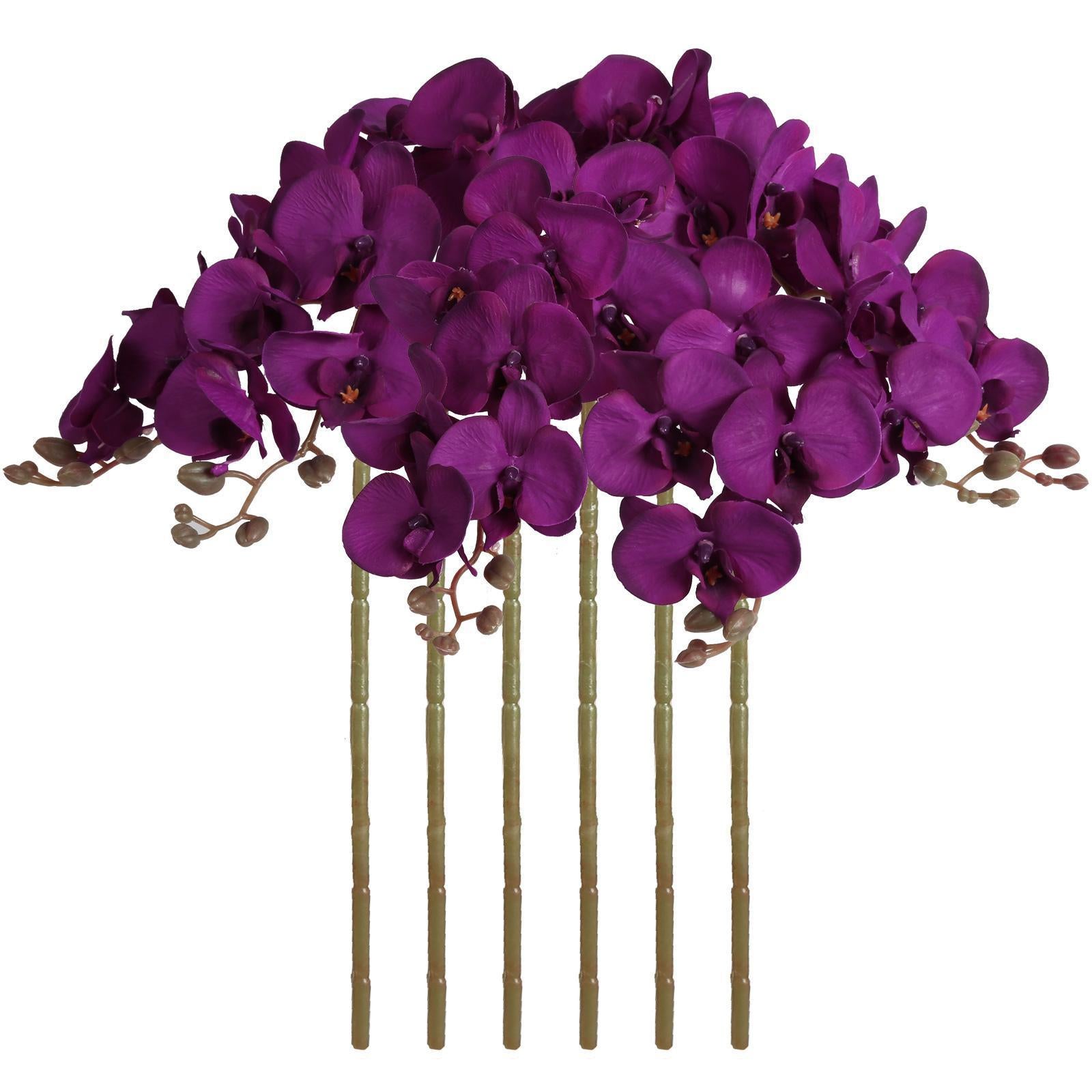 Purple velvet orchid artificial flowers 6pcs 38 inch long stem for tall vase wedding home decor