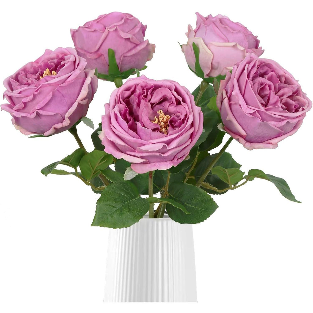 Purple real touch latex rose peony stems 5pcs for wedding bouquet party home decor