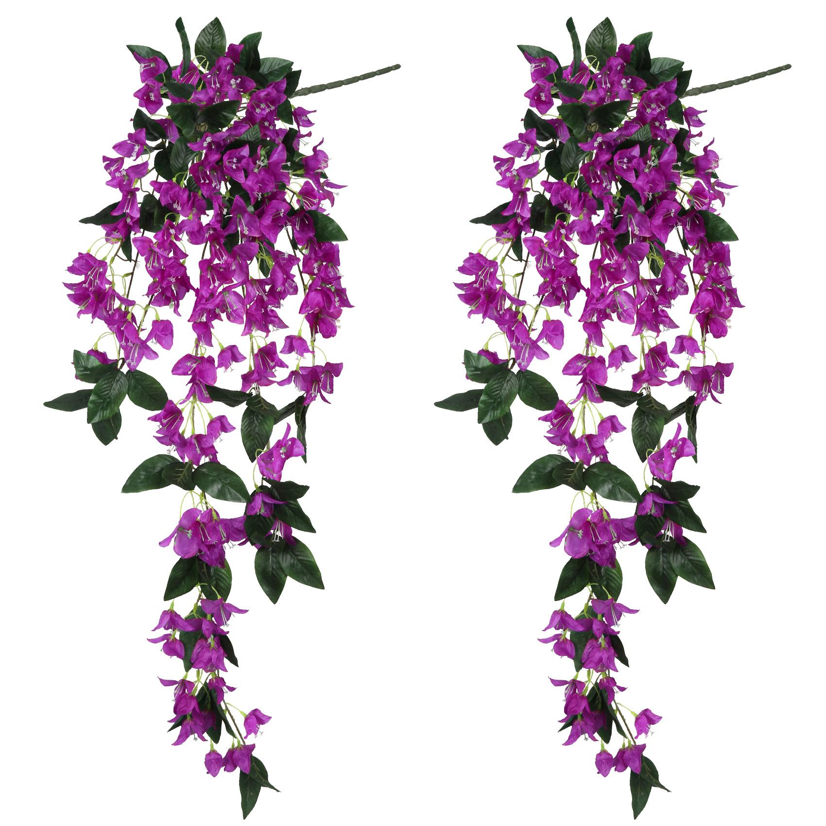 Artificial Bougainvillea Hanging Flowers 2PCS 47.24in Faux Garland UV Resistant for Outdoor Garden Porch Eave Wedding Decoration