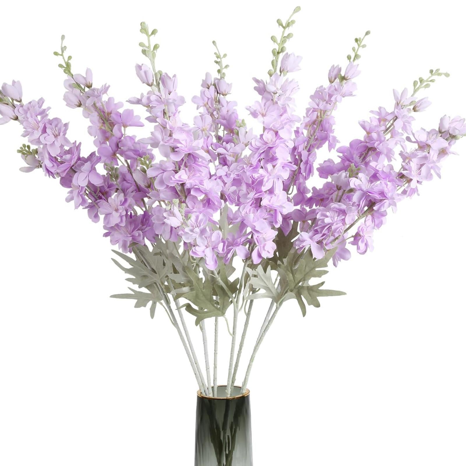 Purple artificial delphinium larkspur 8pcs 33.5in long stem for tall vase wedding decor