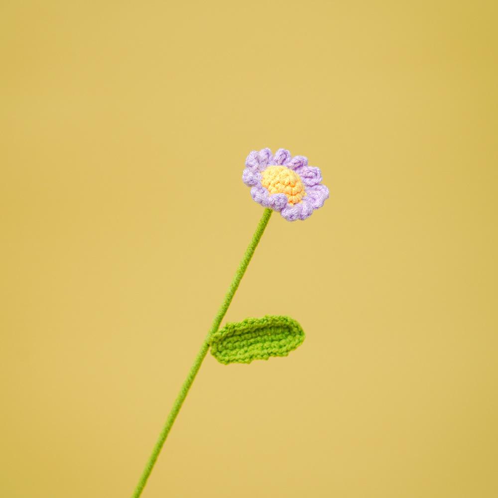 6pcs Handmade Knitted Sunflower Daisy Artificial Flowers for Decorative Crochet Flowers, Flocked Daisy Bouquets Plants Wedding Bedroom Centerpieces