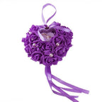 Purple wedding ring pillow lace crystal rose love heart ring box ceremony gift