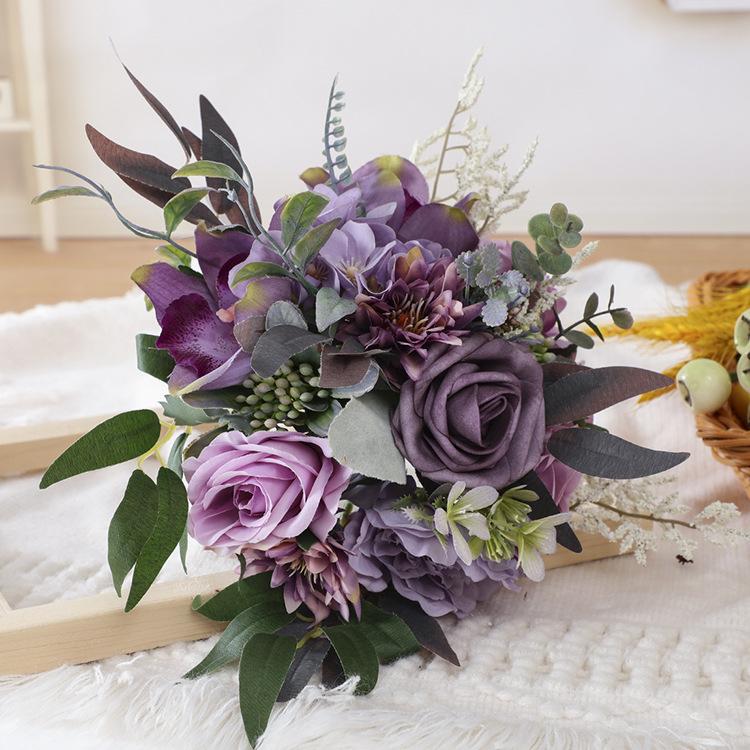 Purple artificial lavender bridesmaid bouquet for wedding ceremony anniversary bridal party