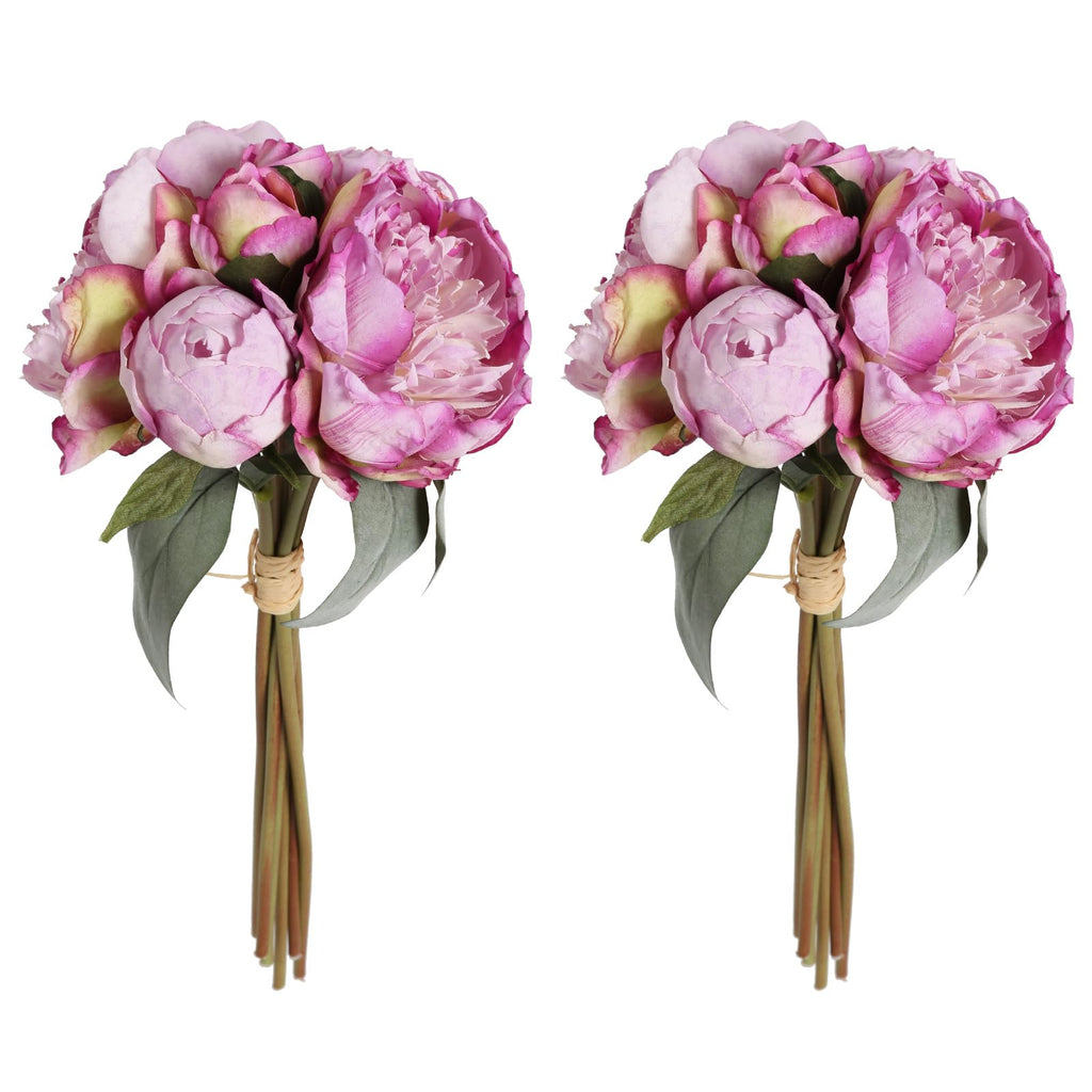 Purple faux peony flowers 2 bouquets 14 heads with stems for wedding bridal bouquet home decor