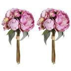 Purple faux peony flowers 2 bouquets 14 heads with stems for wedding bridal bouquet home decor