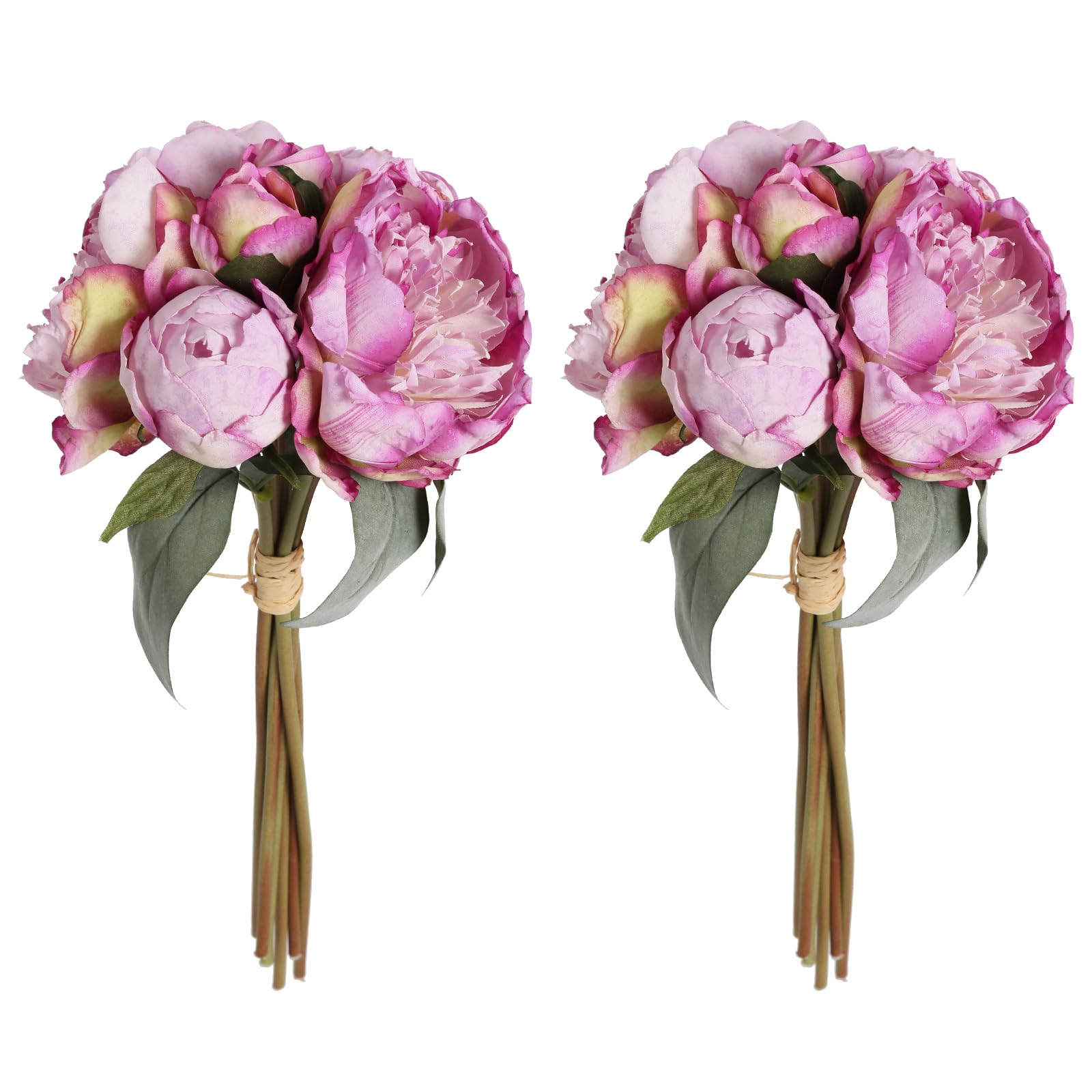 Purple faux peony flowers 2 bouquets 14 heads with stems for wedding bridal bouquet home decor