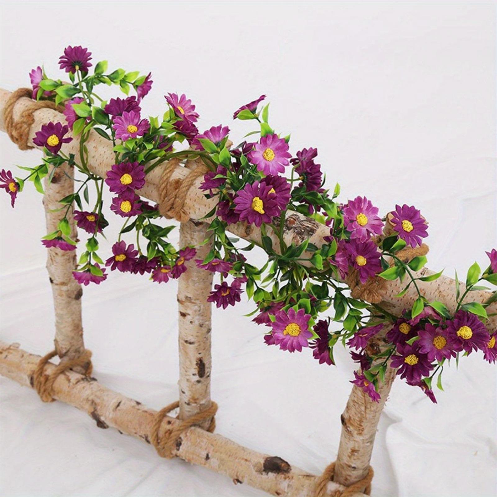 2 Pcs 6.9ft Flower Garland Artificial Daisy Flowers Vine Hanging Vines Flowers Spring Flower Vine Green Leaves Wall Party Wedding Arch Floral Indoor Outdoor Deco
