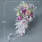 Bride White Burgundy Calla Lily Rose Fake Flowers Wedding Bouquets Artificial Flowers Water Drop Bridal Bouquet for Wedding Bridal Shower Ceremony Anniversary Decor