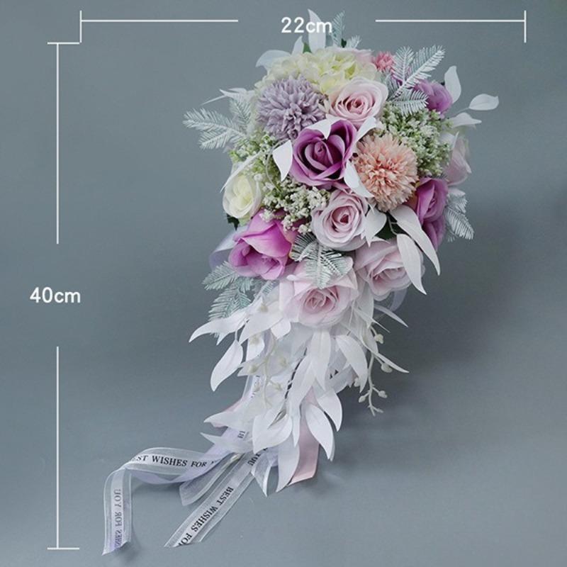 Bride White Burgundy Calla Lily Rose Fake Flowers Wedding Bouquets Artificial Flowers Water Drop Bridal Bouquet for Wedding Bridal Shower Ceremony Anniversary Decor