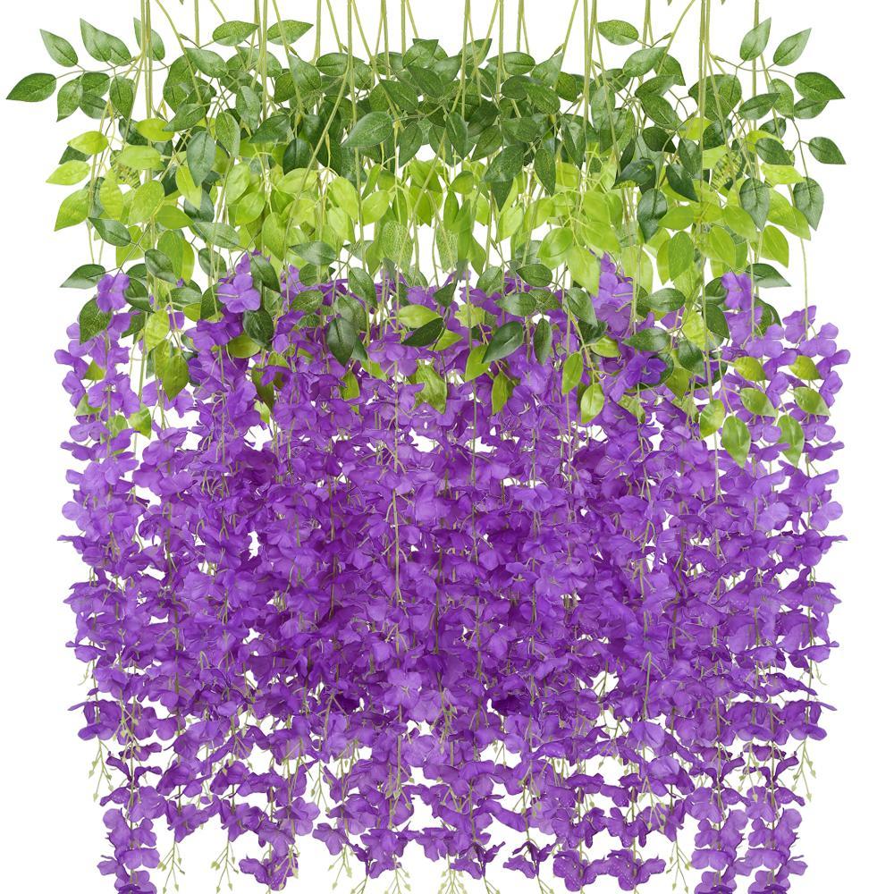 Purple artificial wisteria vine garland 12pcs 3.6ft for wedding arch garden home decor