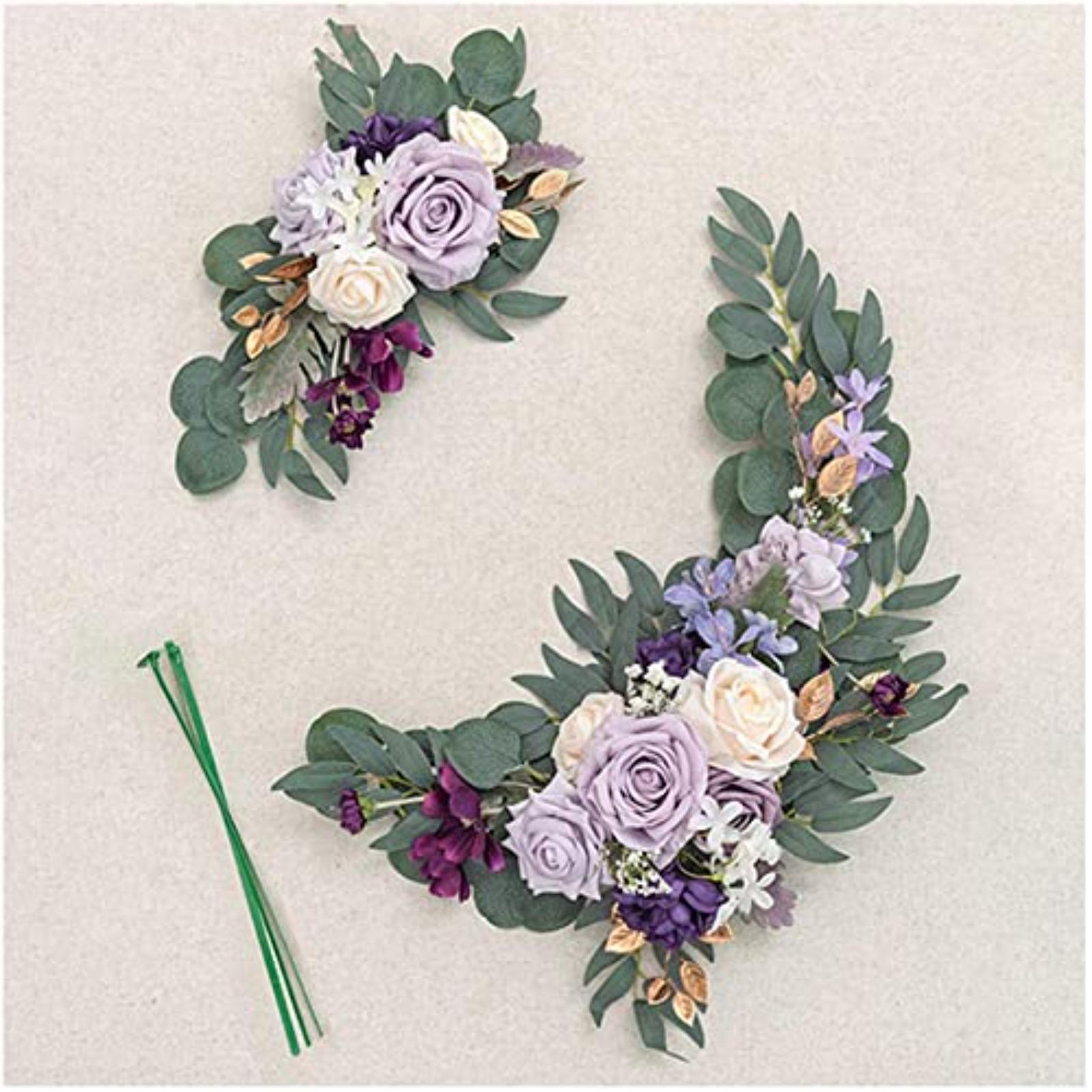 Purple artificial flower wedding arch 2pcs hanging corner sign arrangement ceremony decor