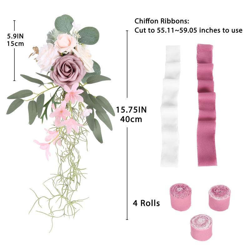 Purple artificial flower chair decoration with chiffon ribbon for wedding ceremony party