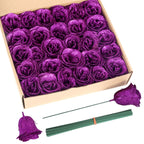 Purple glitter roses bouquet 30pcs with stems for wedding party Christmas home decor