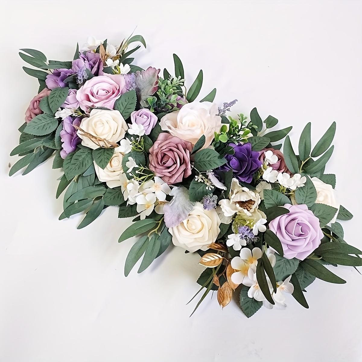 Purple artificial flower table runner centerpiece wedding arch decor