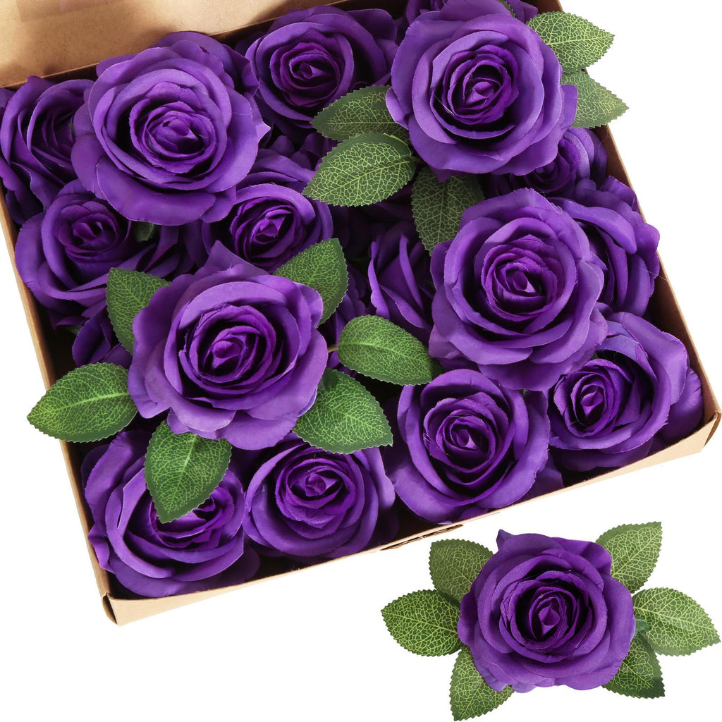 Purple artificial rose leaves 20pcs with stems for DIY wedding bouquet wreath garland decor