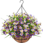 Purple Daisy Eucalyptus Spring Hanging Basket Metal for outdoor indoor porch by IPOPU