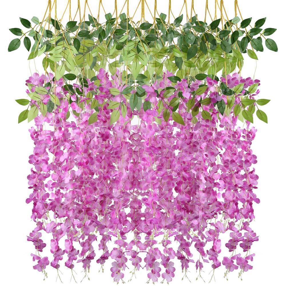 Purple red artificial wisteria vine garland 12pcs 3.6ft for wedding arch garden decor
