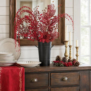 Red Glitter Christmas Berry Picks & Poinsettia Stem Set of 12