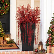 Red Glitter Christmas Berry Picks & Poinsettia Stem Set of 12