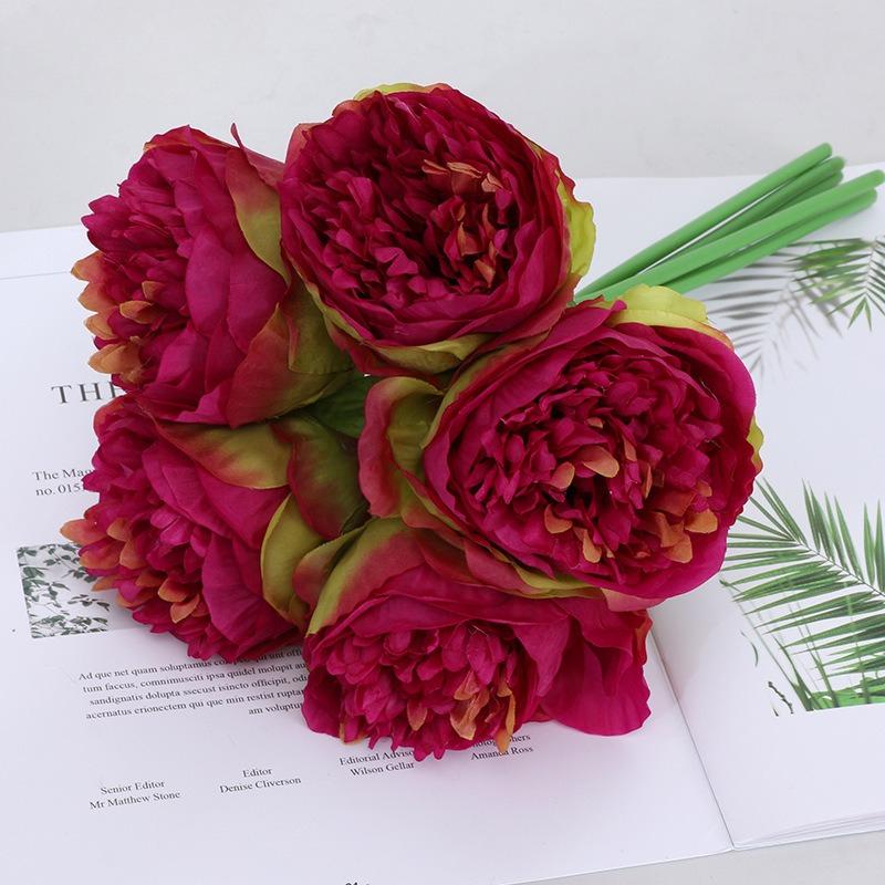 Red artificial peony flowers bridal bouquet wedding centerpiece home decor