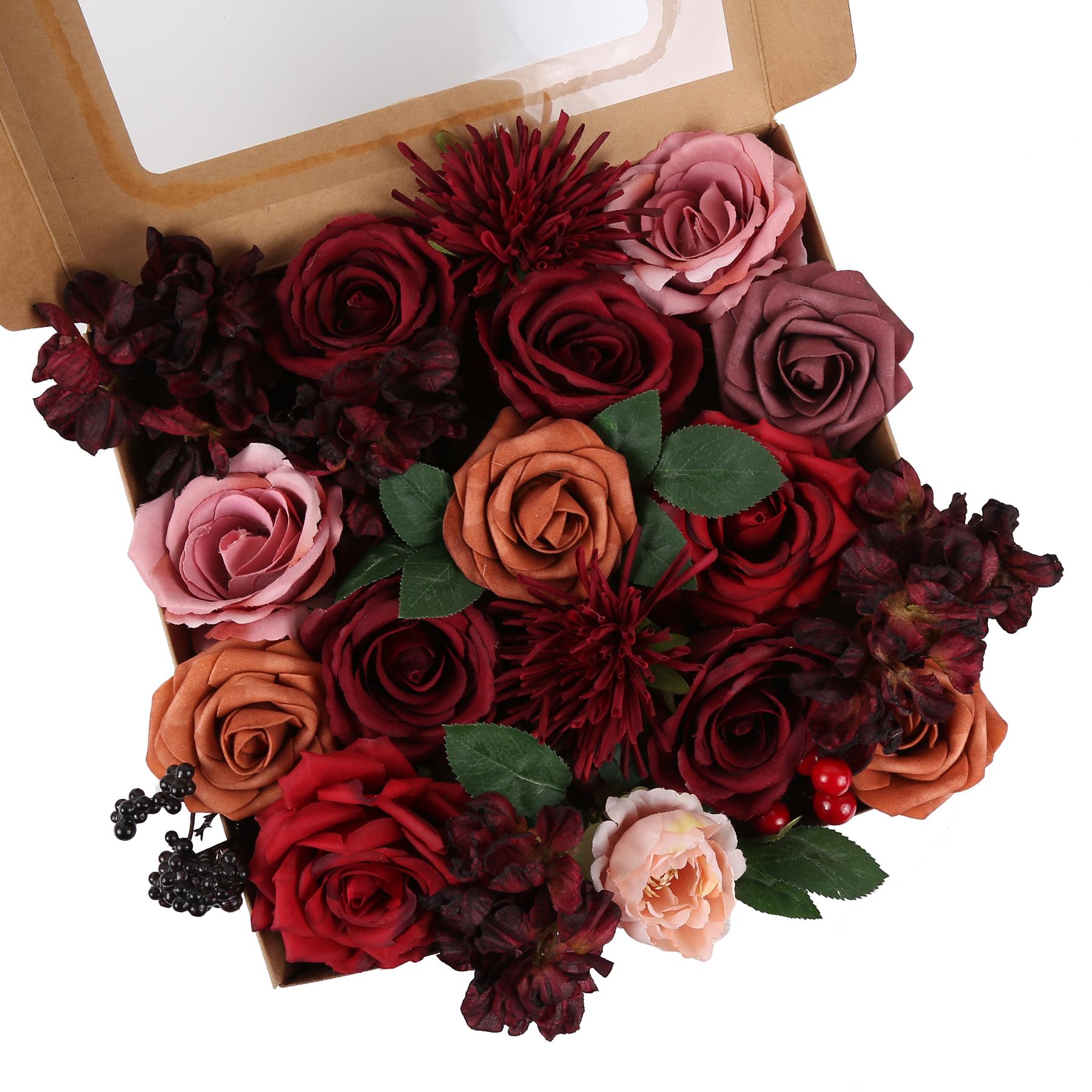 Red artificial rose heads bulk for wedding Valentine's Day bouquet home decor DIY