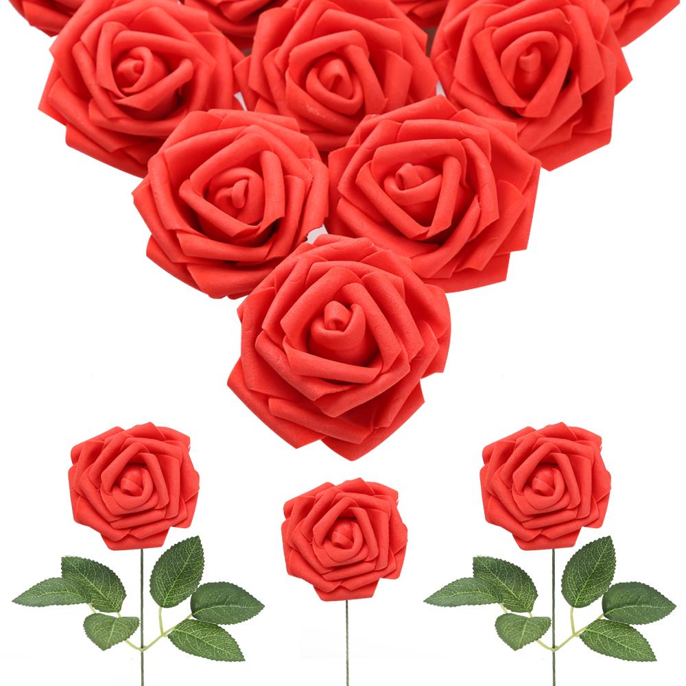 Red foam fake roses 30pcs for DIY wedding baby shower Valentine's Day party decor
