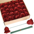 Red glitter roses bouquet 30pcs with stems for wedding party Christmas home decor