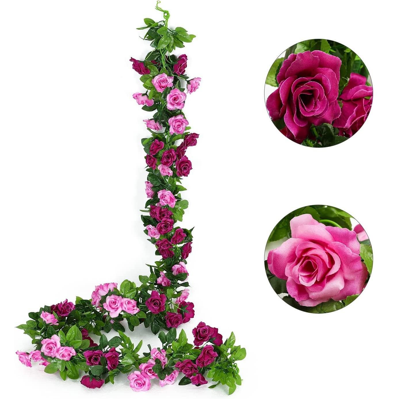 Red silk rose flower garland with fruit accents for door and home decoration

