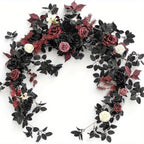 Red Halloween artificial rose eucalyptus willow leaf garland rustic floral table runner decor