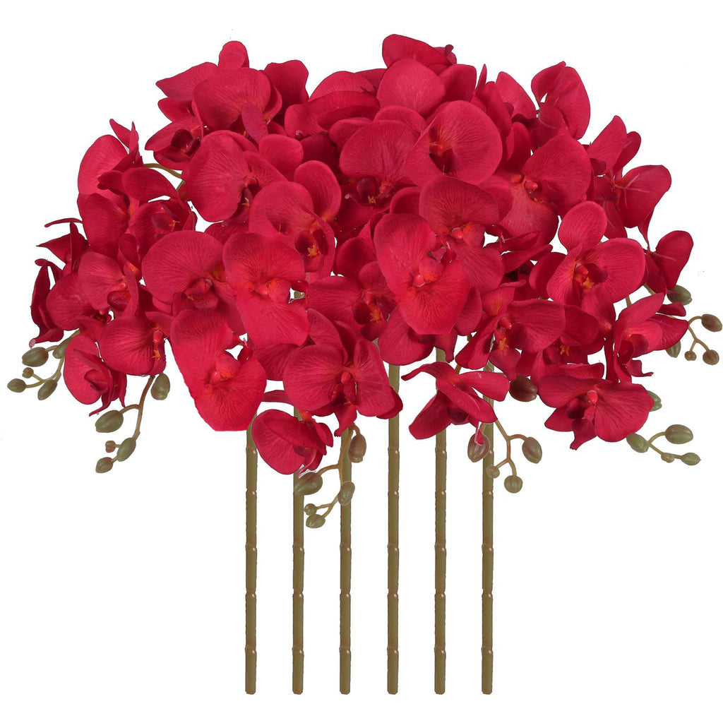 Red Velvet Orchid Flowers 6pcs 38 Inch Long Stem for tall vase wedding by IPOPU